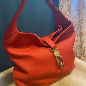 Authentic Dooney & Bourke Florentine Logo Lock Shoulder Bag with gold hardware